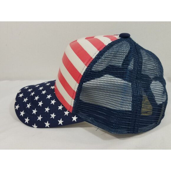 American Flag Trucker Hat Red & White Stripes Blue Star Pattern Patriotic - Picture 5 of 8